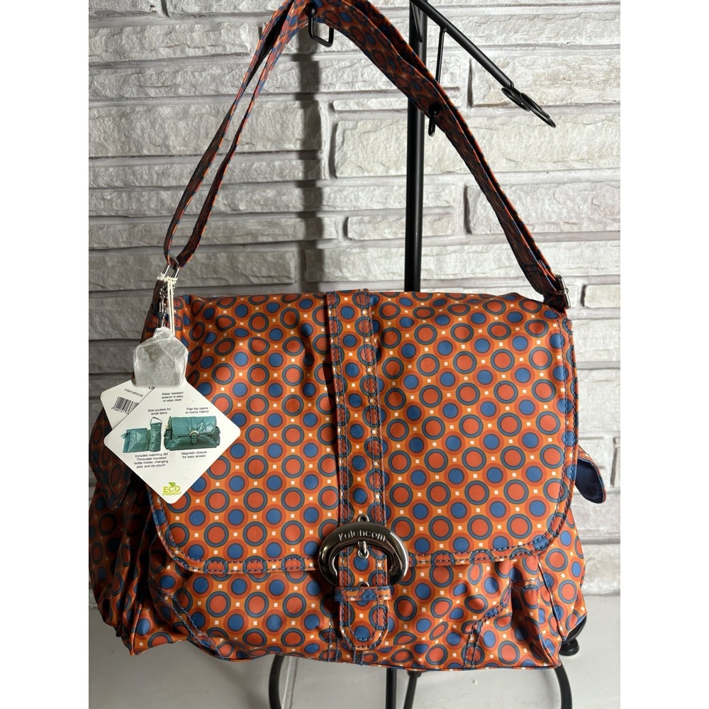 Kalencom Messenger Buckle Diaper Bag Orange Dots W/Mini Bag Bottle Tote Pad